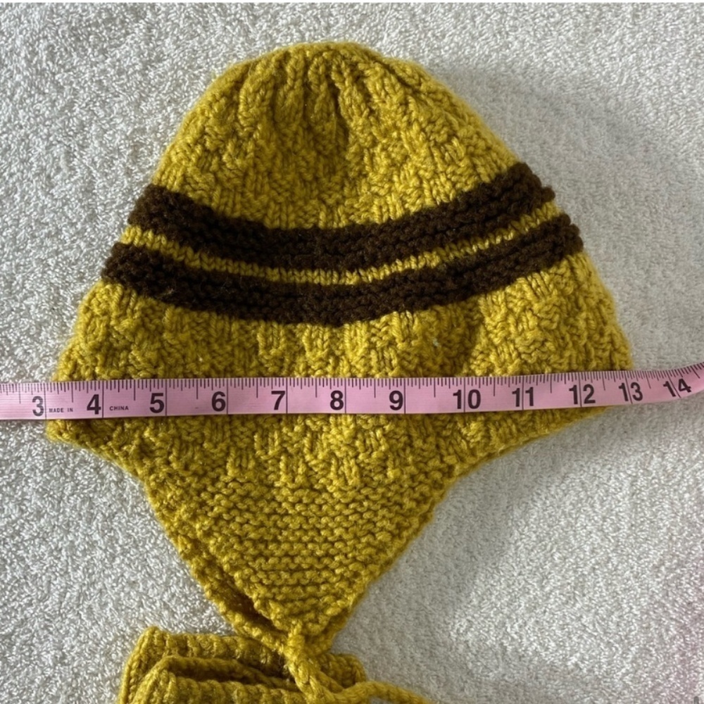 Vintage Handmade Mustard Brown Crochet Knit Winter Hat And Mitts Combo - Picture 11 of 11